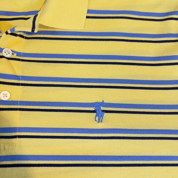 Polo Golf 100% Pima Cotton Polo Shirt Men Large Yellow Blue Stripe Short Sleeve - Picture 2 of 8